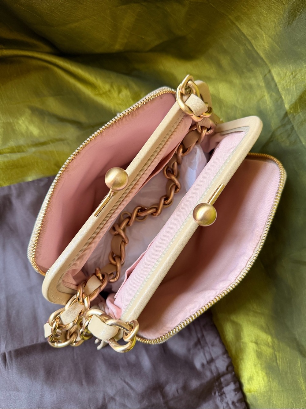 Coach Madison Op Art Frame Kisslock Bag With Gold Chain Strap In Tan Vintage Y2K - Picture 6 of 7